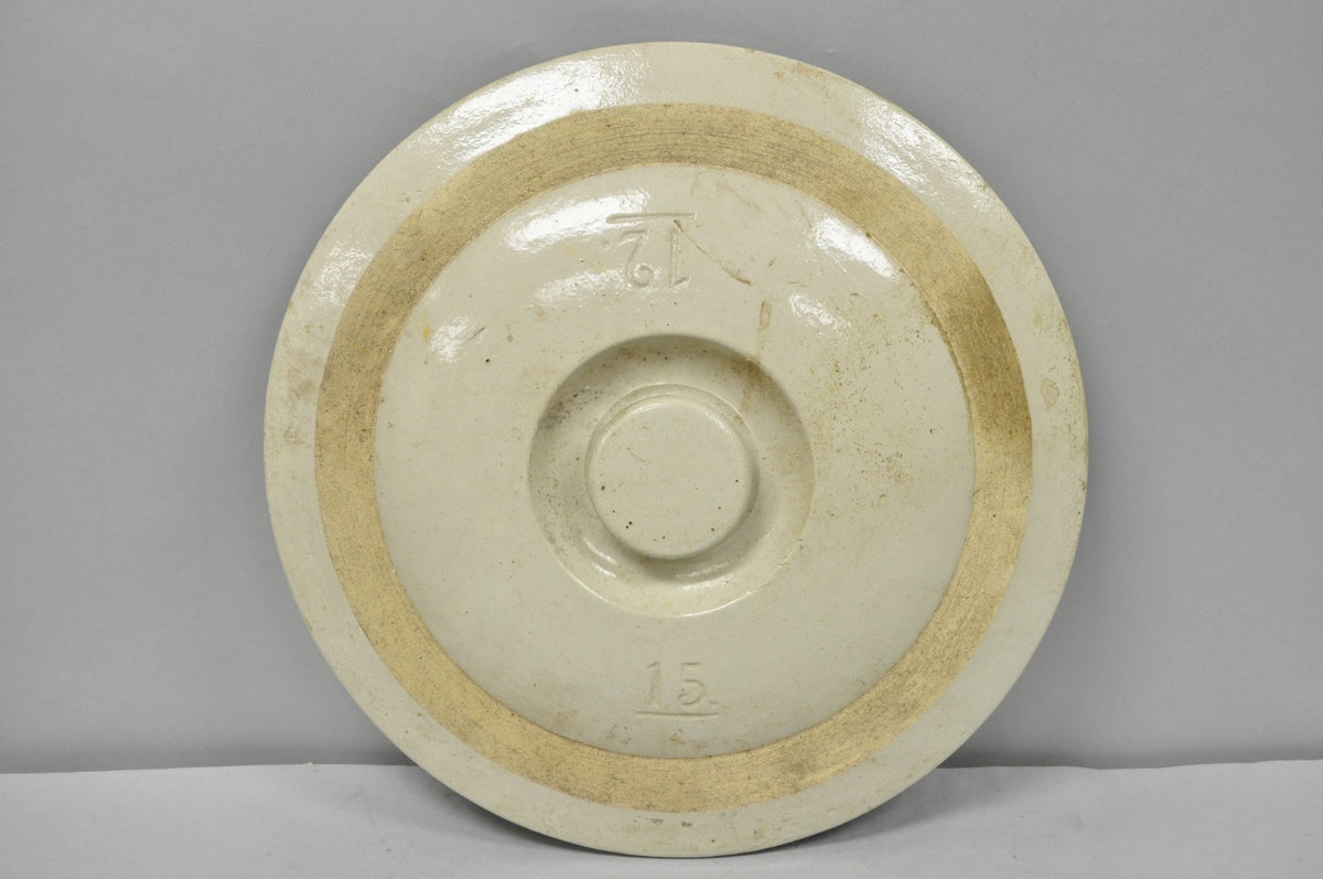 Antique American Primitive Salt Glazed Ceramic 15 Gallon Crock Pot Lid Cover