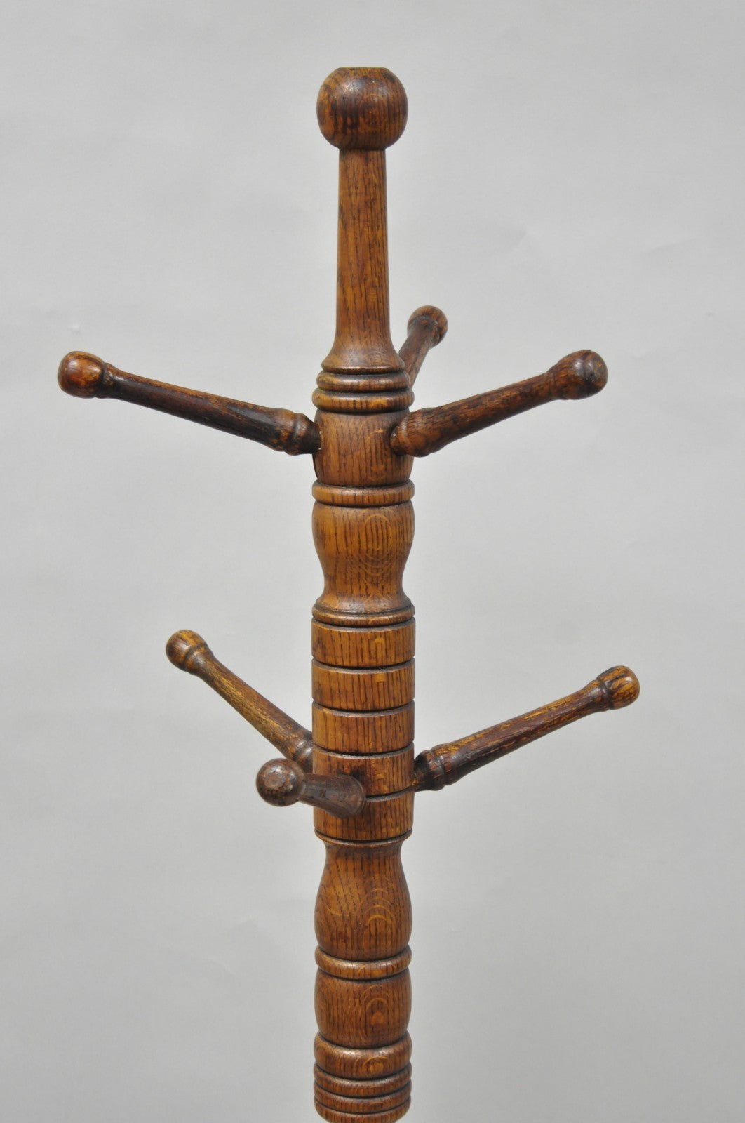 Antique Arts & Crafts Mission Oak Wood Carved Hoof Foot Standing Coat Rack Tree