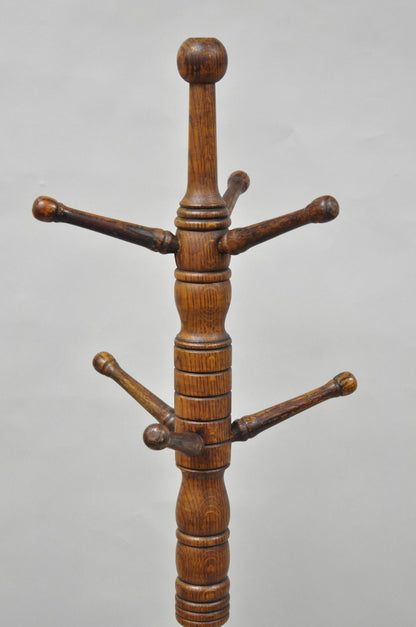 Antique Arts & Crafts Mission Oak Wood Carved Hoof Foot Standing Coat Rack Tree