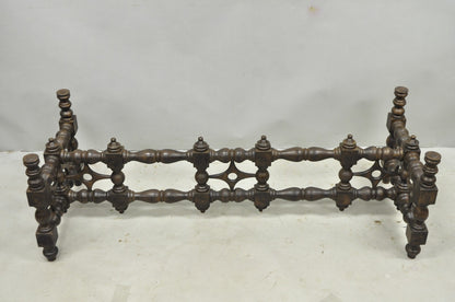 Vintage Gothic Renaissance Wooden Fretwork Rectangular Glass Top Coffee Table