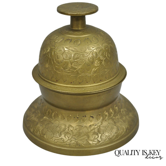 Vintage Anglo Indian Solid Brass Elephant Claw Engraved Dinner Bell on Stand