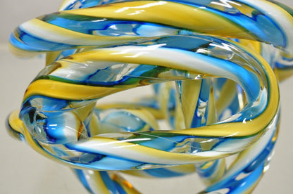 Murano Art Glass Swirl 8" Infinity Knot of Love Blue and Yellow