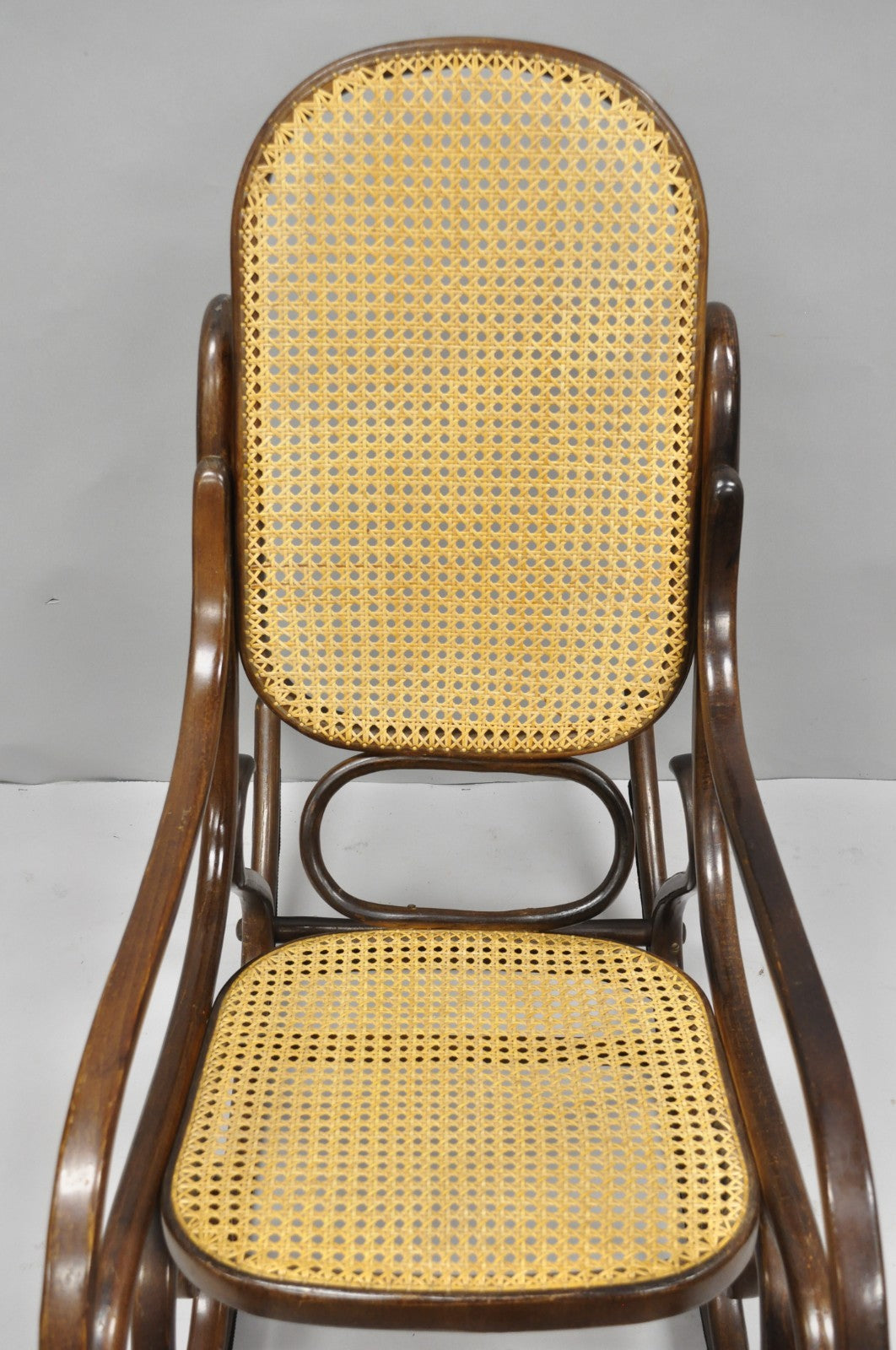 Vintage Mid Century Modern Thonet Style Bentwood & Cane Rocker Rocking Chair (A)