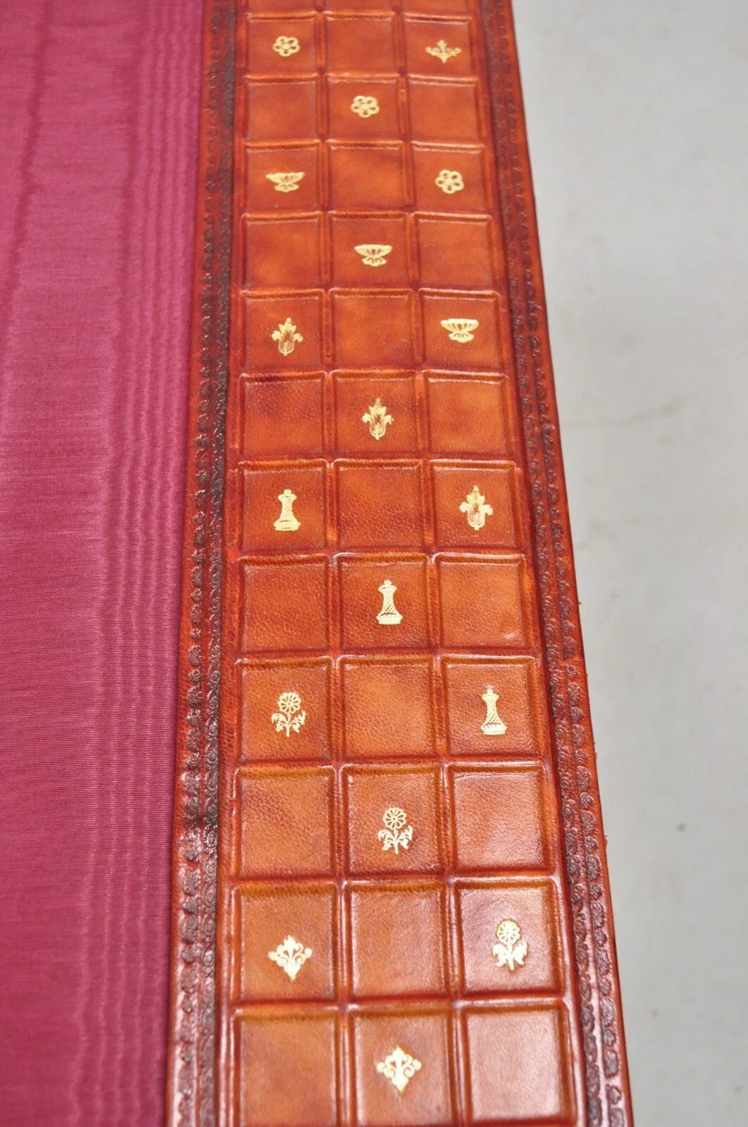 Vintage Italian Hollywood Regency Red Tooled Leather Gold Gilt 3 Pc Desk Set