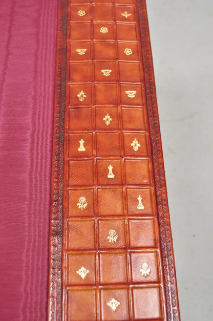 Vintage Italian Hollywood Regency Red Tooled Leather Gold Gilt 3 Pc Desk Set