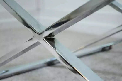 Maison Jansen Style Triple X-Frame Modern Chrome & Glass Square Coffee Table