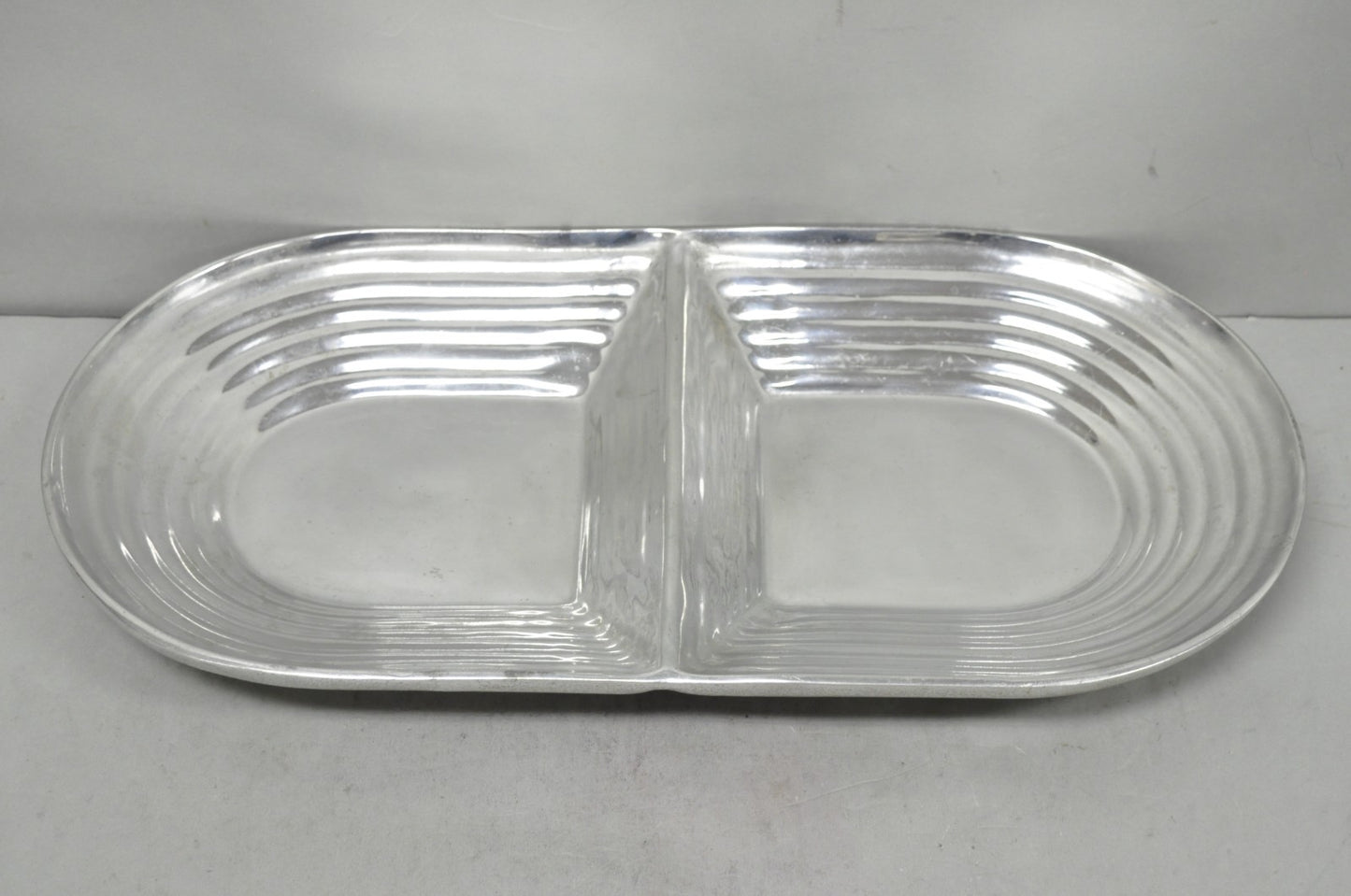 Vintage Mid Century Modern Art Deco Cast Aluminum 2 Section Serving Dish Platter