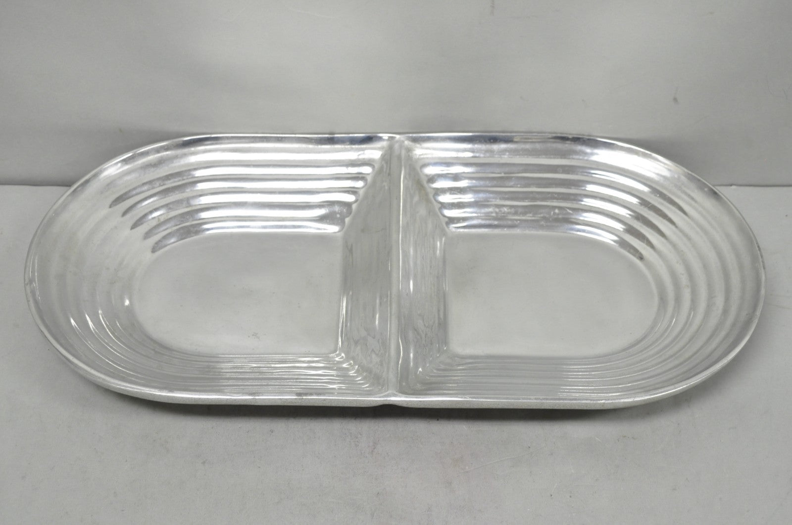 Vintage Mid Century Modern Art Deco Cast Aluminum 2 Section Serving Dish Platter