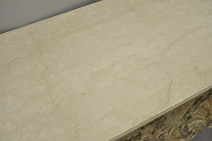 Antique French Louis XV Rococo Style Shell Carved 68" Marble Top Console Table