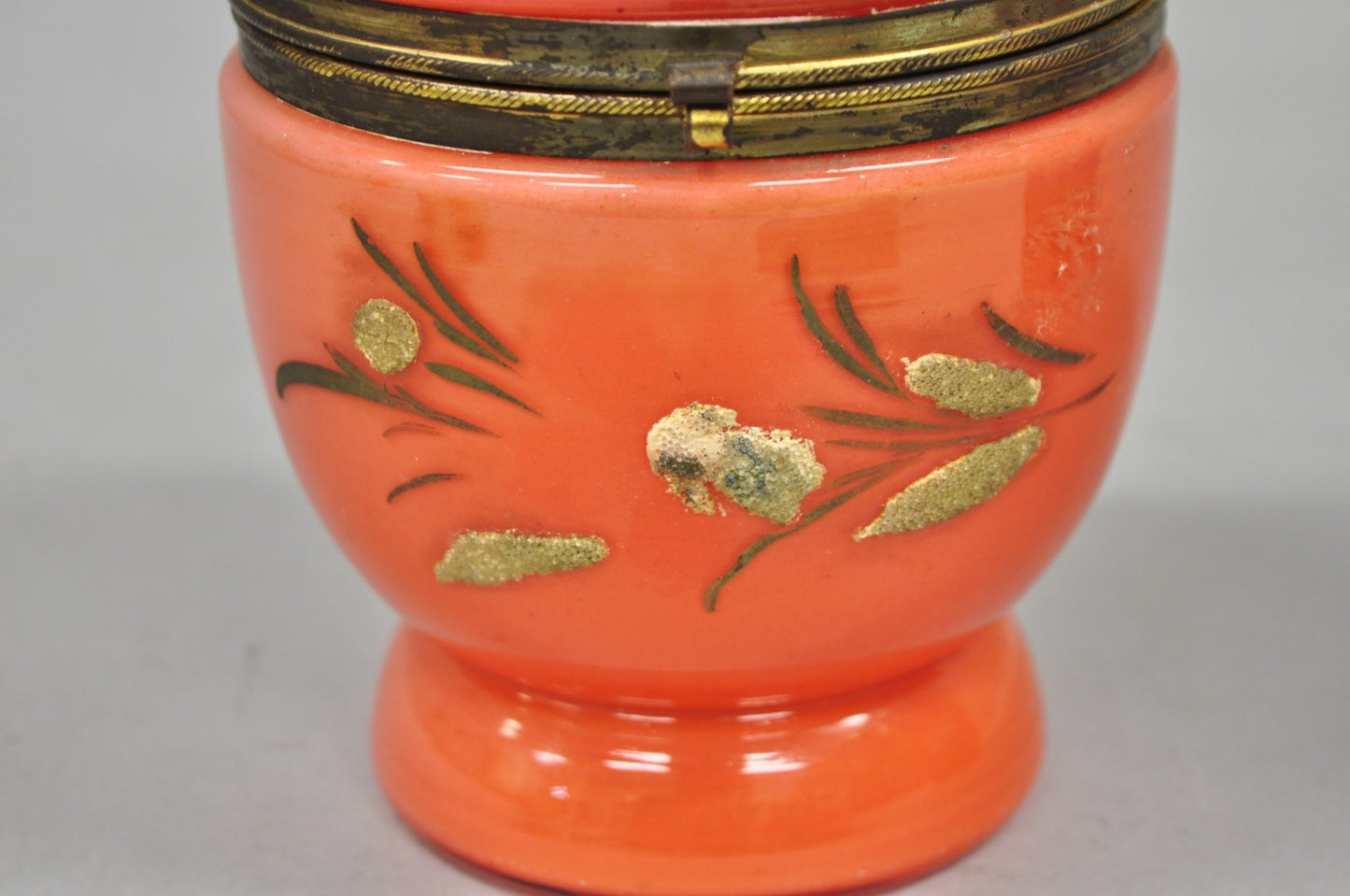 Art Deco Czech Glass Egg Orange Coralene Hinged Liquor Tantalus Cordial Set