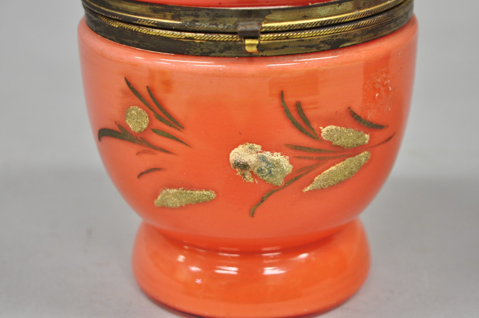 Art Deco Czech Glass Egg Orange Coralene Hinged Liquor Tantalus Cordial Set