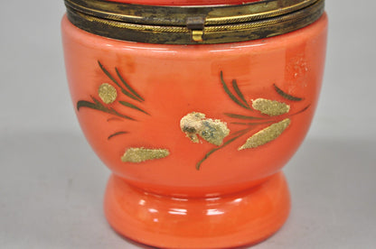 Art Deco Czech Glass Egg Orange Coralene Hinged Liquor Tantalus Cordial Set