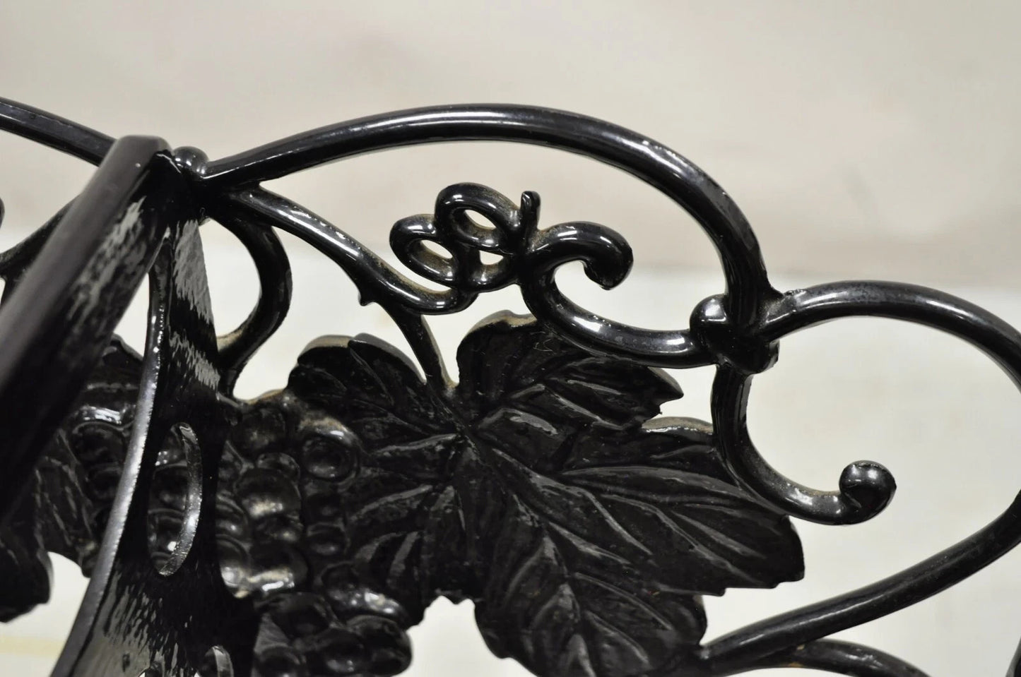 Vintage Victorian Style Black Cast Iron 6 Wine Bottle Rack Holder with Grapes