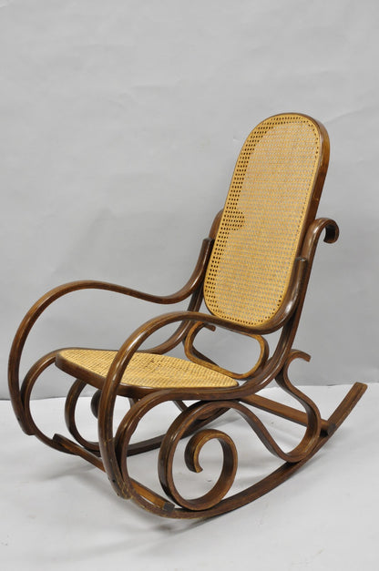 Vintage Mid Century Modern Thonet Style Bentwood & Cane Rocker Rocking Chair (C)