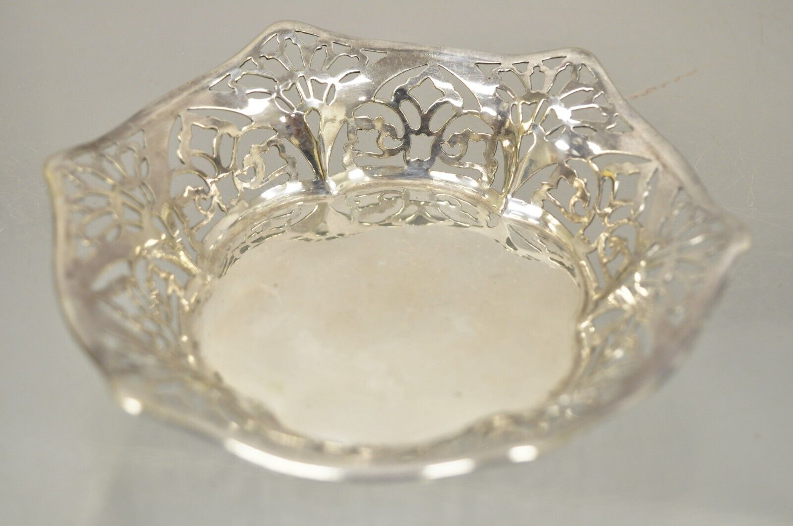 Vintage TBB England Silver Plate EPNS Small Floral Pierced Trinket Dish Bowl