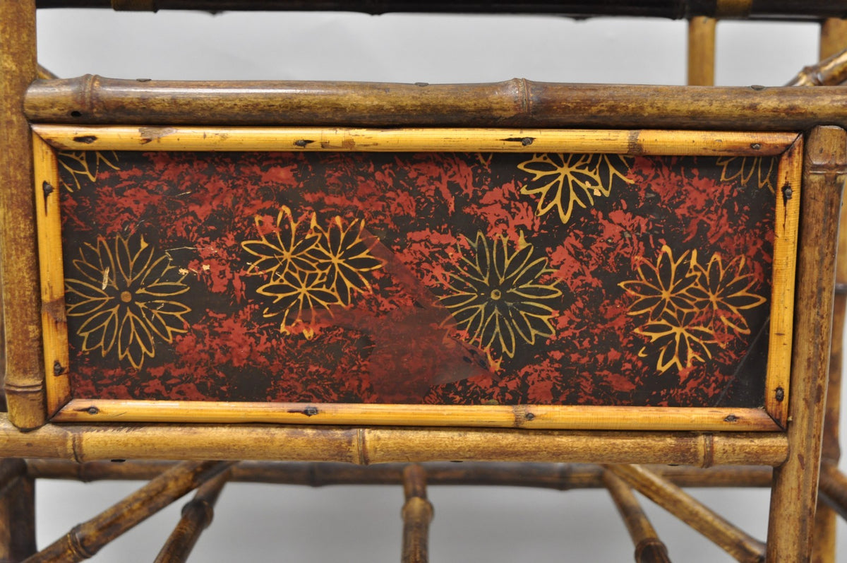 Antique English Victorian Bamboo Fretwork Canterbury Magazine Rack Stand