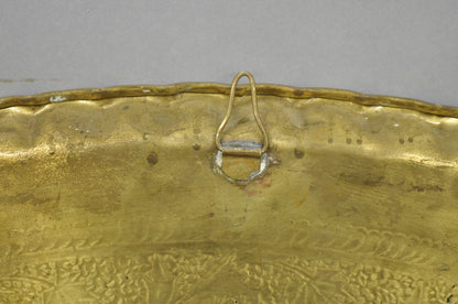 Vintage Moroccan Middle Eastern Solid Brass Large Oval Engraved 35" Tray Top