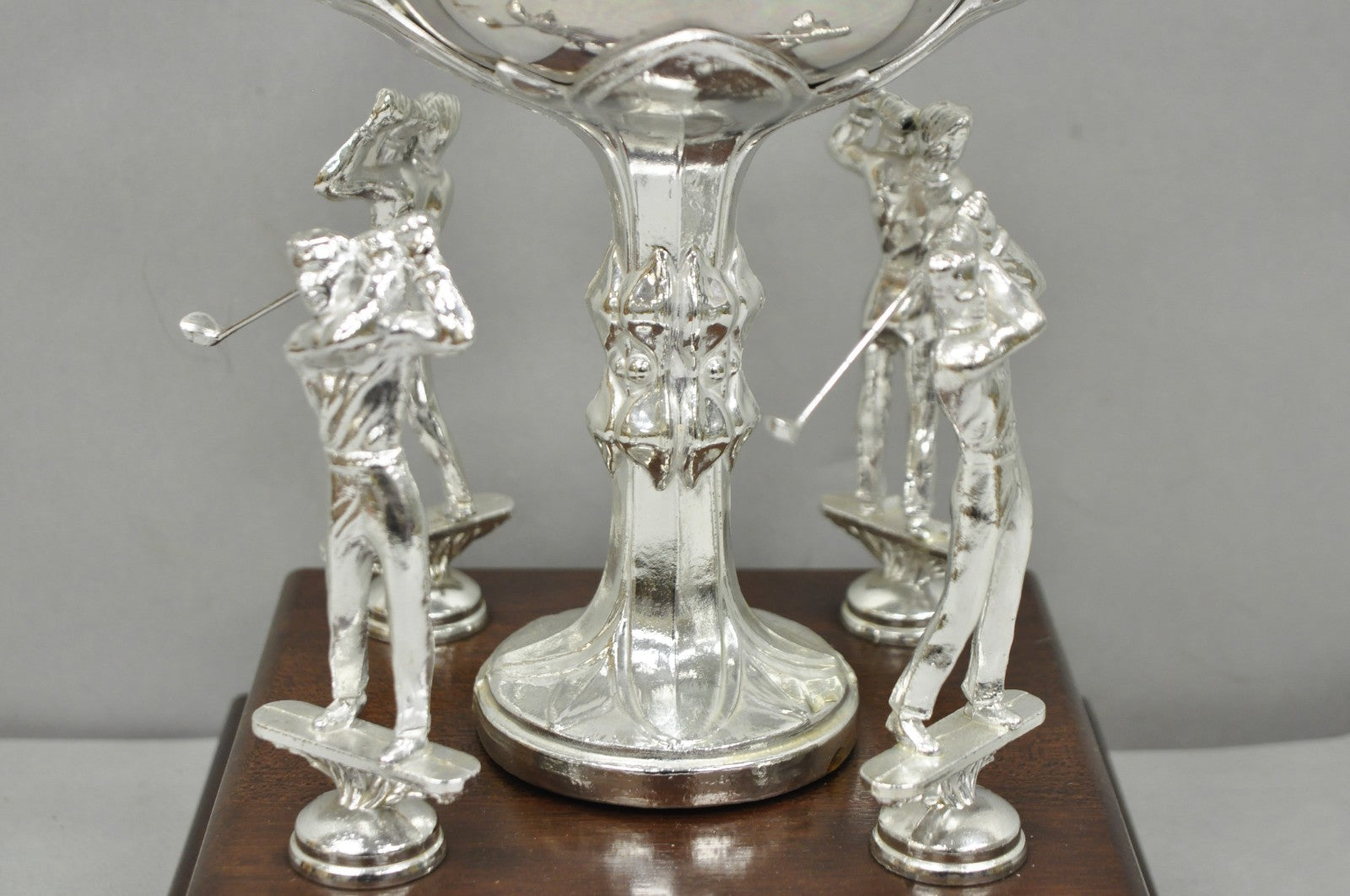 Vintage 1970s Silver Metal & Wood Figural Golf Trophy Award Cup John Sanzari
