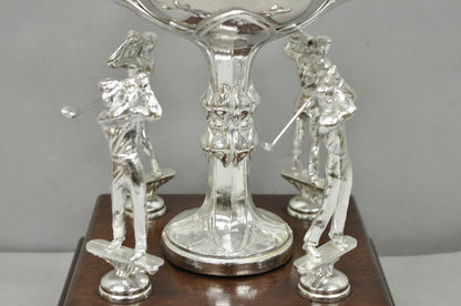 Vintage 1970s Silver Metal & Wood Figural Golf Trophy Award Cup John Sanzari