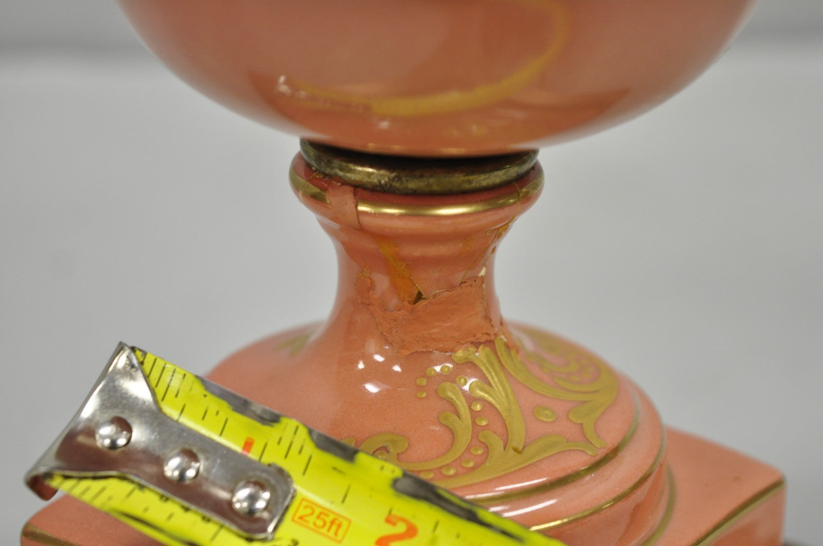 Antique French Victorian Paris Porcelain Coral Figural Painted Table Lamps, Pair