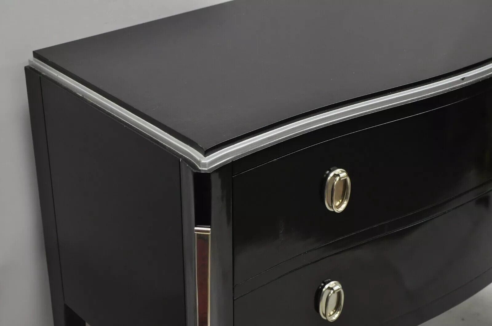 Zichele Italy Contemporary Black Lacquer Bombe Commode 2 Drawer Dresser Chest