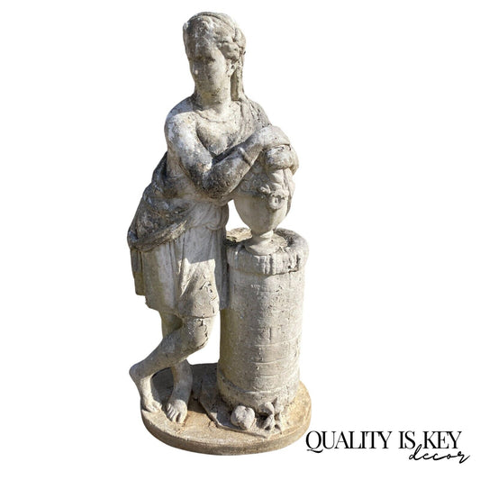 Vintage French Classical Style 40" Cast Stone Garden Winter Season Female Statue