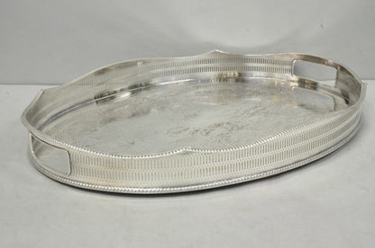 Vintage English Edwardian Silver Plated Oval Scalloped Gallery Bar Platter Tray