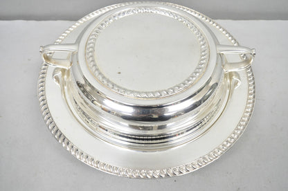 Vintage English Regency Style Round Covered Silver Plated Serving Dish w/Divider