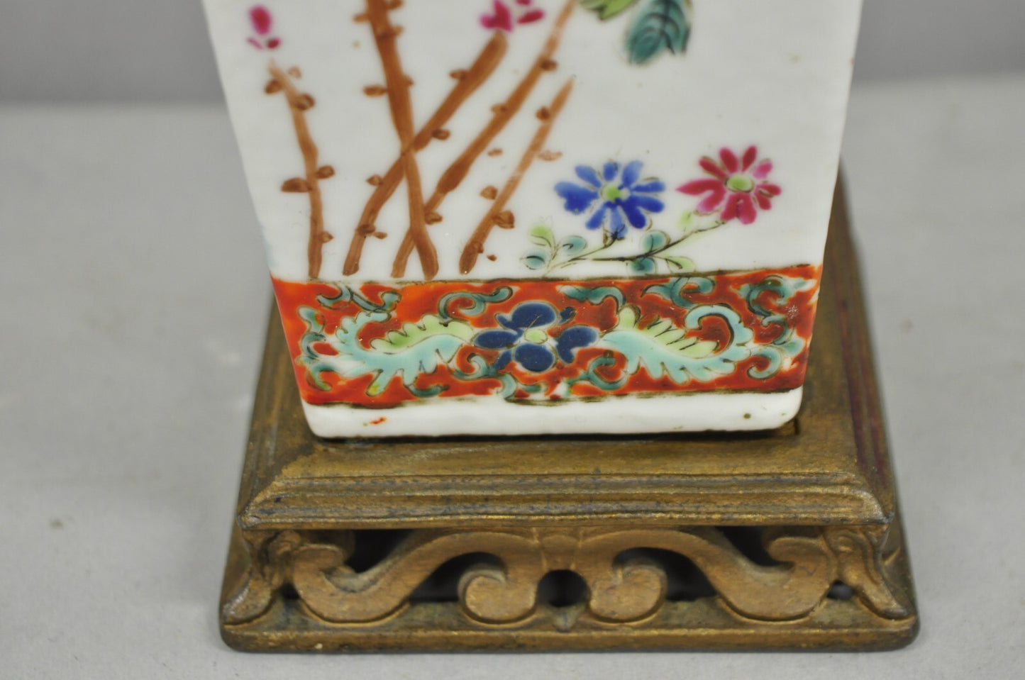 Antique Chinese Porcelain Orange Hand Painted Flower Small Boudoir Table Lamp