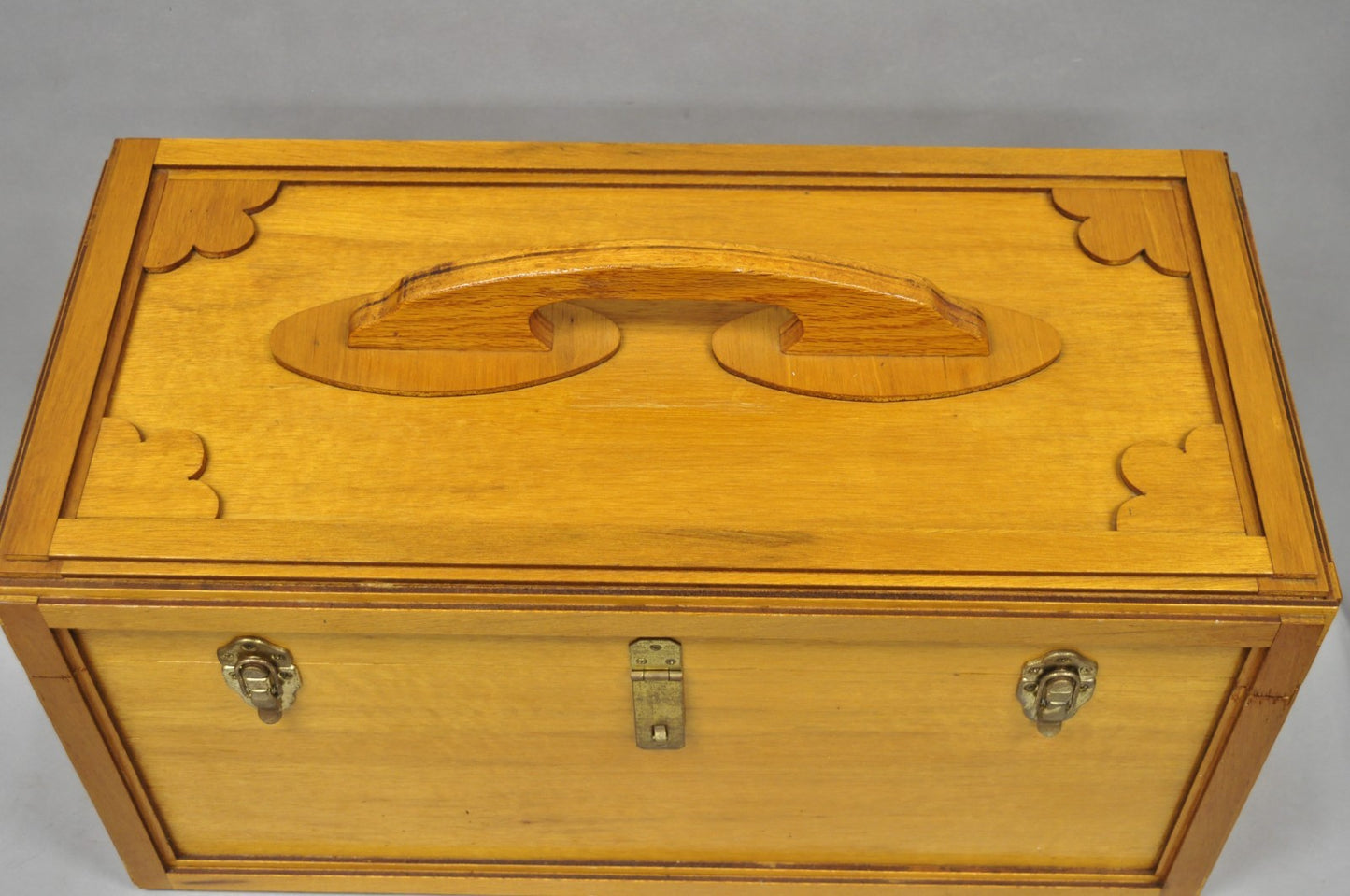 Vintage Arts & Crafts Custom Handmade Large Wooden Tool Chest Tool Box