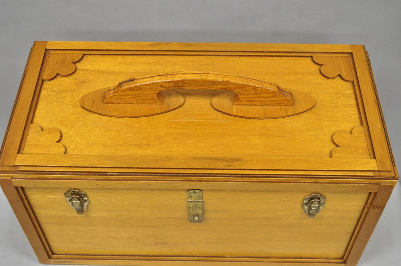 Vintage Arts & Crafts Custom Handmade Large Wooden Tool Chest Tool Box