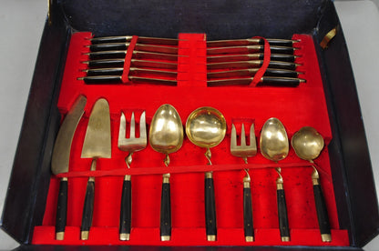 Vintage Bangkok Jewels Bronze Brass & Celluloid Flatware Set in Case - 130 Pcs
