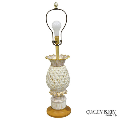Vintage Italian Hollywood Regency White Porcelain Ceramic Pinneaple Table Lamp
