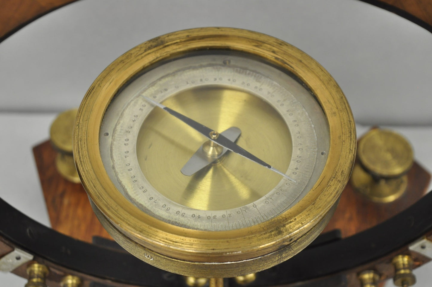 Antique Victorian Wood & Brass Tangent Galvanometer Lab Electrical Equipment