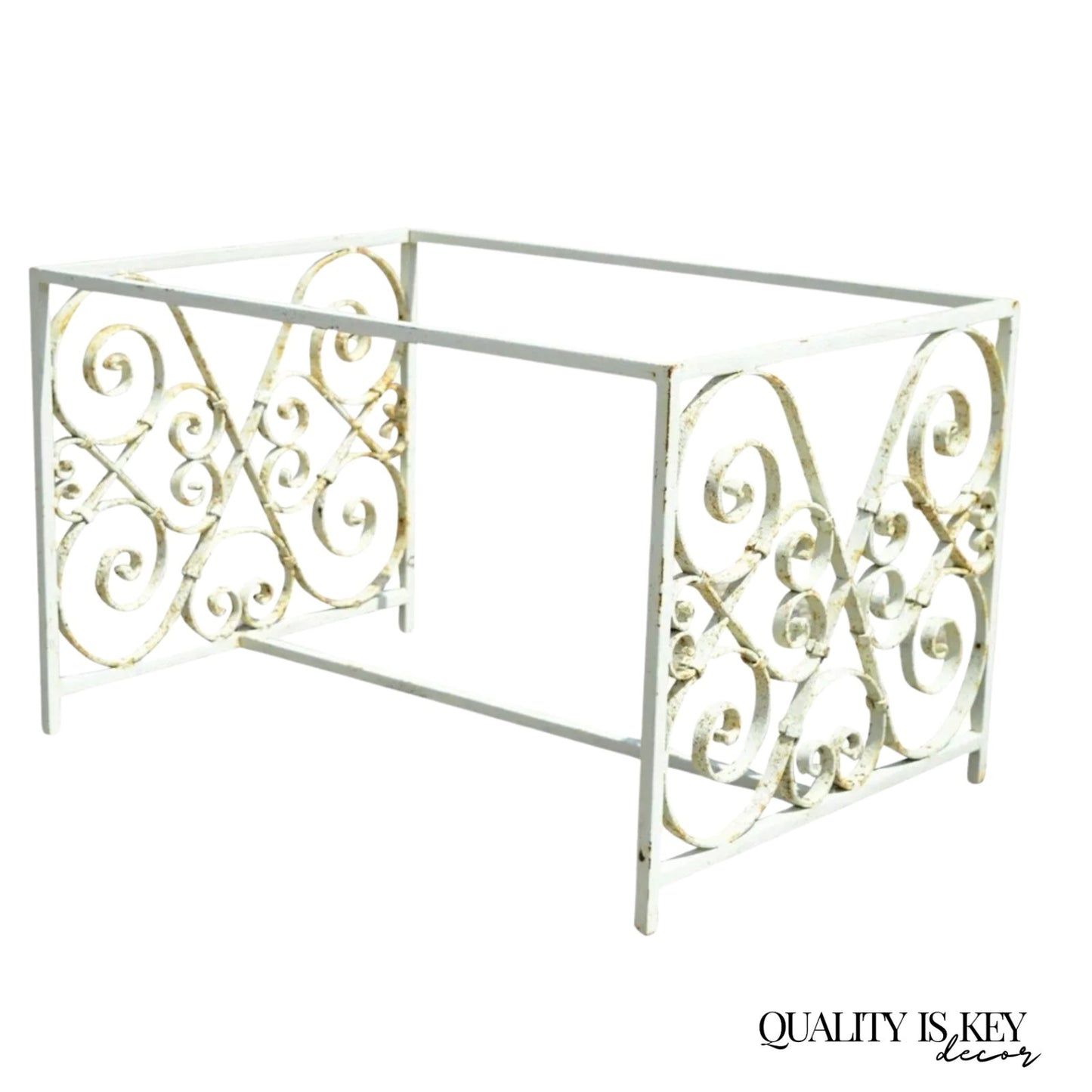 Antique French Art Nouveau Wrought Iron Scrollwork Coffee Table Base, No Top