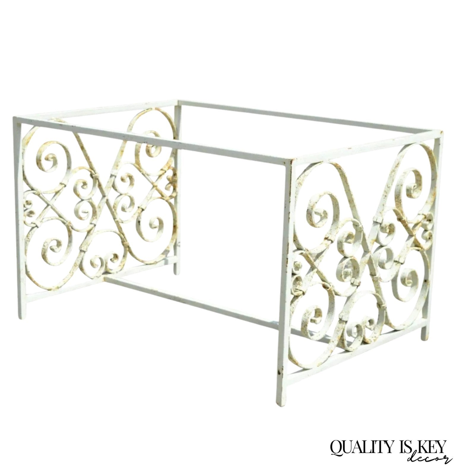 Antique French Art Nouveau Wrought Iron Scrollwork Coffee Table Base, No Top