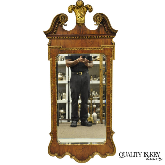 Antique George II Style Walnut Beveled Glass Wall Mirror w/ Plume Pediment