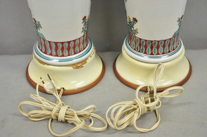 Vintage Chinoiserie Chinese Porcelain Jardinière Vase Flower Table Lamps - Pair
