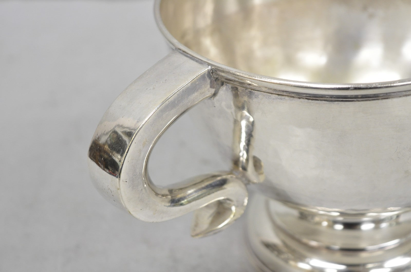Antique Regency Silver Plated Thick Twin Handle Hand Hammered Trophy Cup Bowl