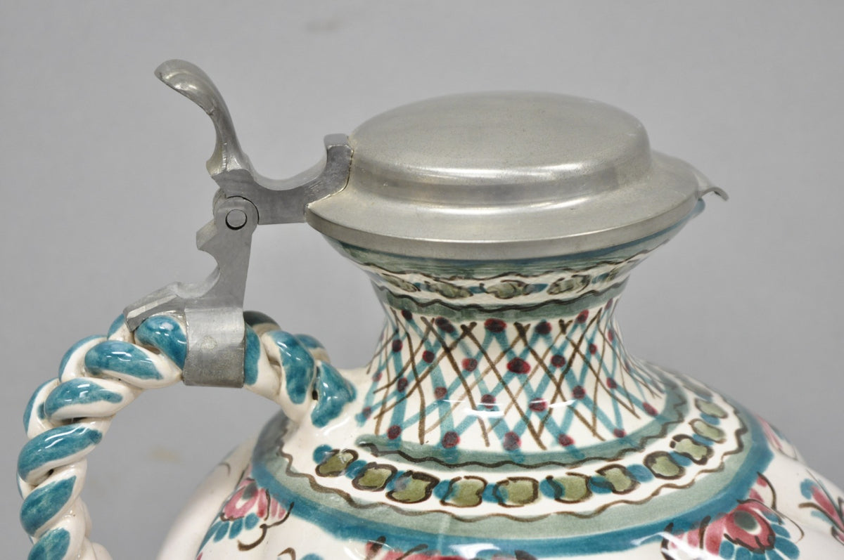 Vintage Keck Keramik Hand Painted Ceramic Pottery German Stein Wine Pitcher
