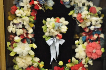 Victorian Mahogany Deep Shadow Box Frame Felt Cotton Mourning Wreath Wall Art