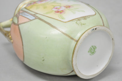 Antique Nippon Art Nouveau Hand Painted Porcelain Pink Flower Twin Handle Vase