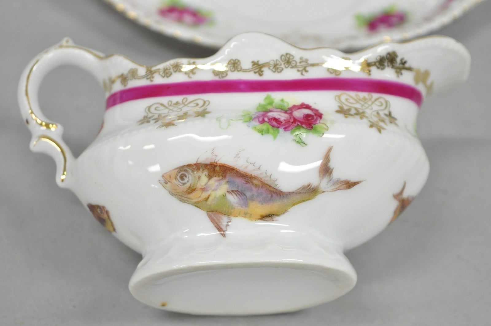 (12) Victoria Carlsbad Austria 8 3/8" Porcelain Fish Plates & Gravy Sauce Boat
