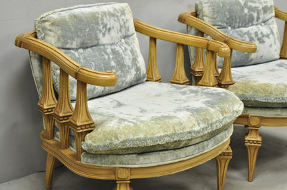 Vintage Hollywood Regency Low Barrel Back Cream Painted Club Lounge Chairs, Pair
