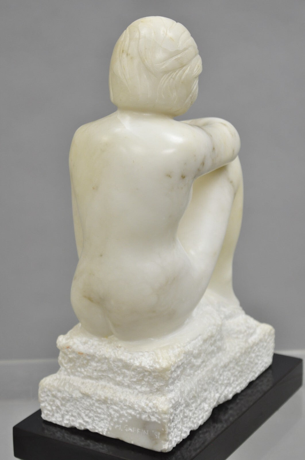 Morton Gaffin "Seated Woman" Modernist Carved White Alabaster Nude Sculpture