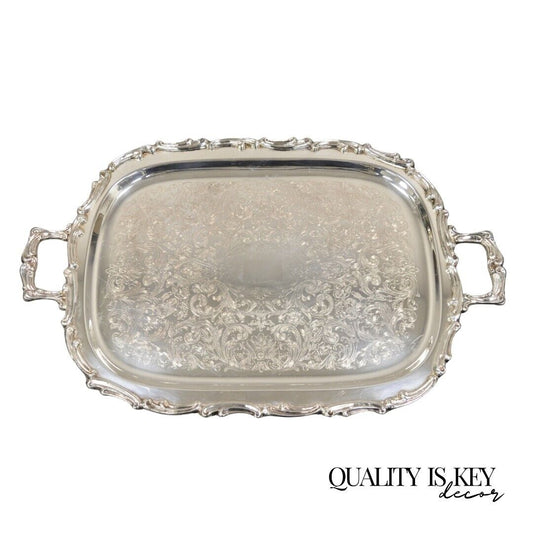 Vintage Leonard Regency Style Silver Plated Ornate Serving Platter Tray