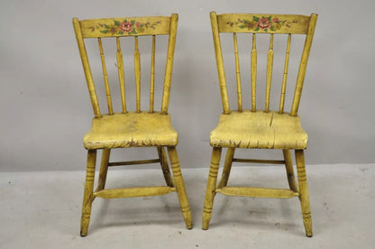 Frederick Loeser & Co Yellow Primitive Hitchcock Style Side Chairs - Pair (B)