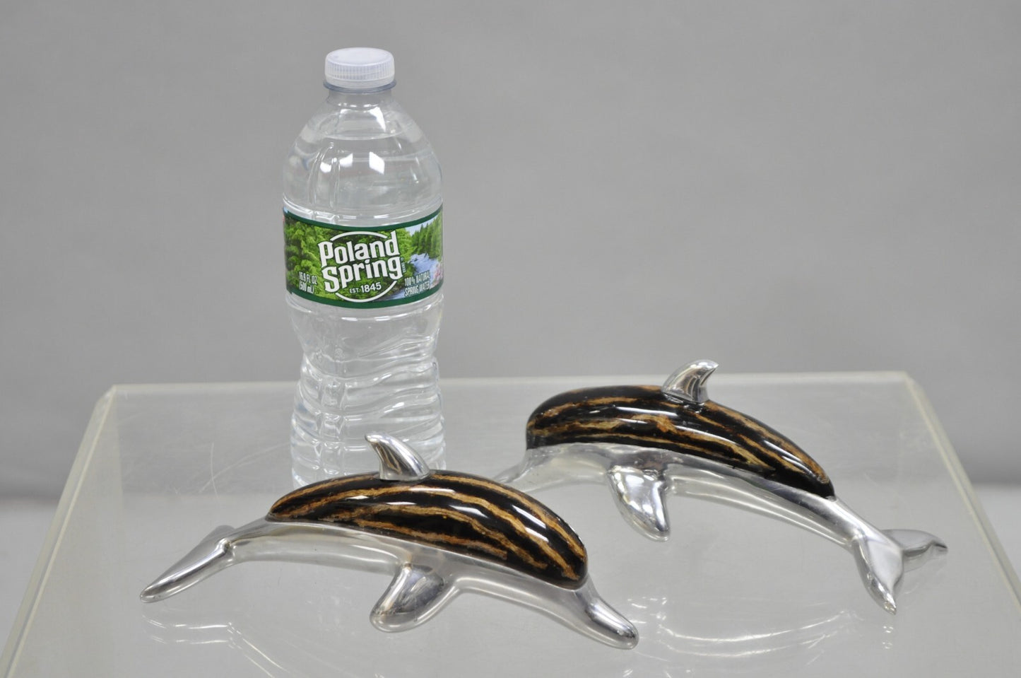 Atlantis Paradise Island Metal & Faux Tortoiseshell 8" Dolphin Sculpture - Pair