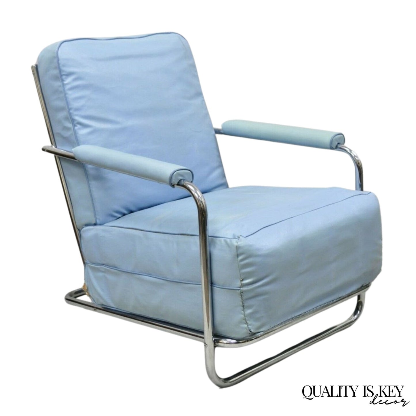 Vintage Gilbert Rohde for Troy Sunshade Art Deco Easy Chair Blue Lounge Chair