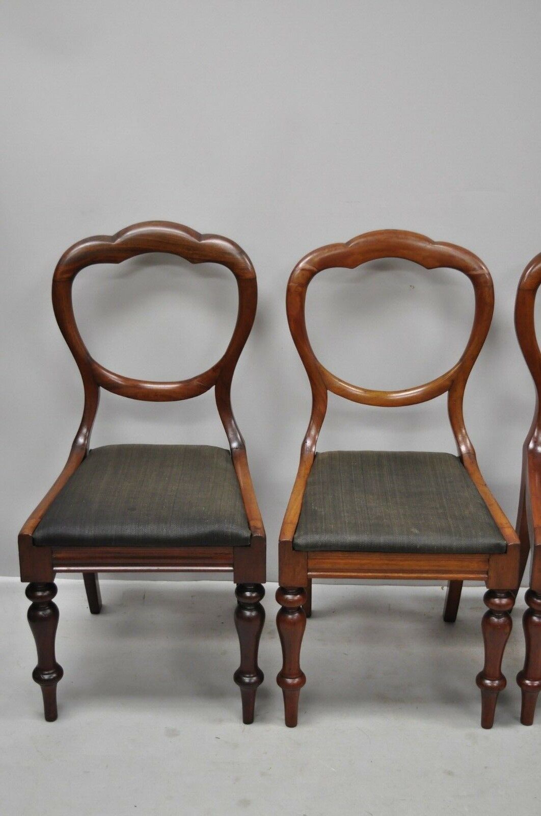 Antique English Victorian Balloon Back Mahogany Library Side Chairs - Set of 4